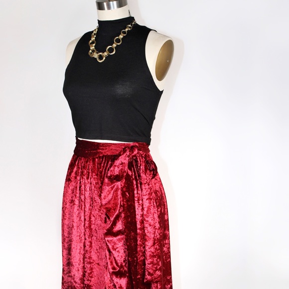 Free People x Misile Burgundy Velvet Wrap Skirt - Picture 3 of 12